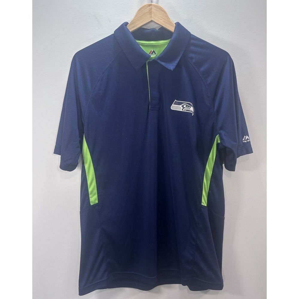 NFL Seattle Seahawks Polo Mens‎ Large Navy Football Sports Lightweight Stretch